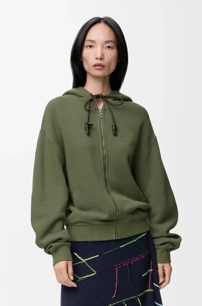 Sudadera con capucha Flamenco de algodón y cachemira Verde caqui Sudadera con capucha Flamenco de algodón y cachemira Verde caqui