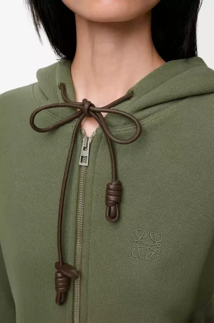 Sudadera con capucha Flamenco de algodón y cachemira Verde caqui Sudadera con capucha Flamenco de algodón y cachemira Verde caqui