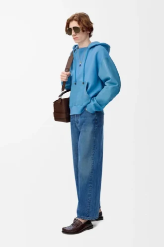 Sudadera con capucha híbrida de algodón y piel de cordero napa Azul Sudadera con capucha híbrida de algodón y piel de cordero napa Azul