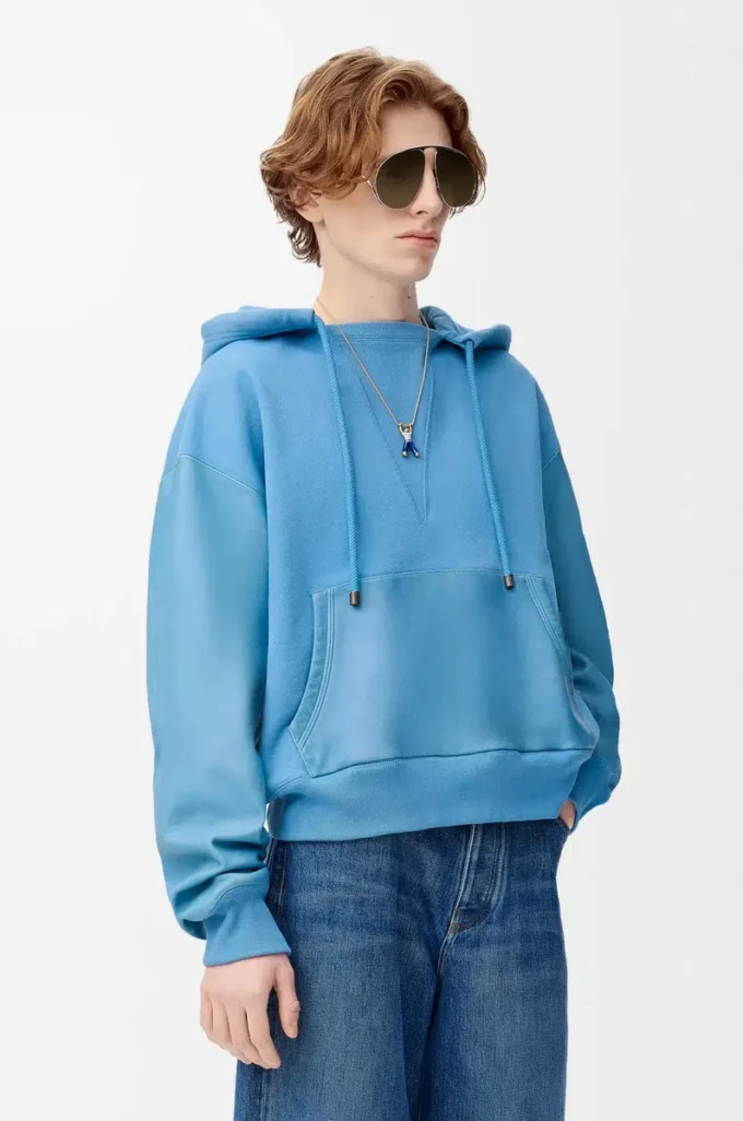 Sudadera con capucha híbrida de algodón y piel de cordero napa Azul Sudadera con capucha híbrida de algodón y piel de cordero napa Azul