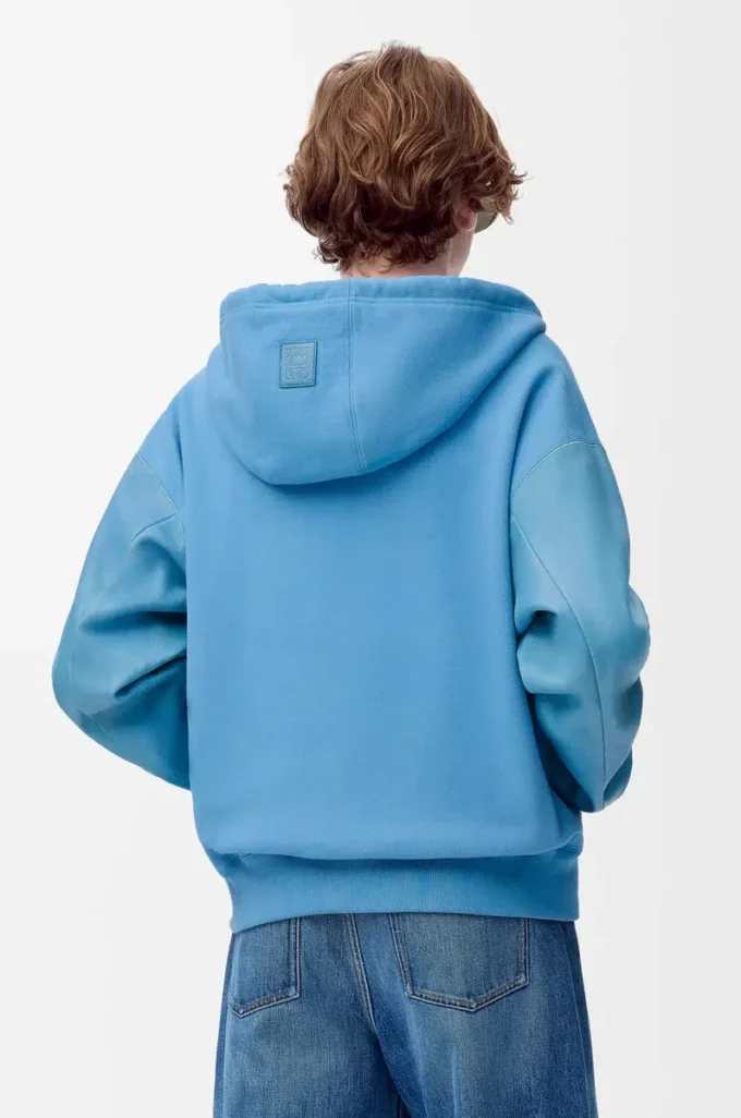 Sudadera con capucha híbrida de algodón y piel de cordero napa Azul Sudadera con capucha híbrida de algodón y piel de cordero napa Azul