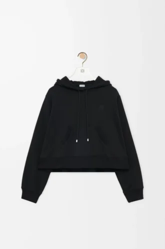 Sudadera con capucha trapezoidal de mezcla de algodón. Negro