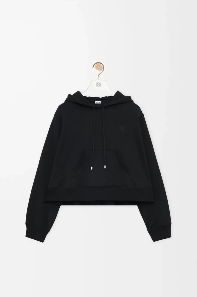 Sudadera con capucha trapezoidal de mezcla de algodón. Negro Sudadera con capucha trapezoidal de mezcla de algodón. Negro