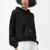 Sudadera con capucha trapezoidal de mezcla de algodón. Negro Sudadera con capucha trapezoidal de mezcla de algodón. Negro