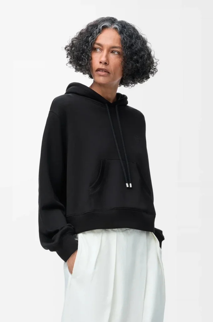 Sudadera con capucha trapezoidal de mezcla de algodón. Negro Sudadera con capucha trapezoidal de mezcla de algodón. Negro