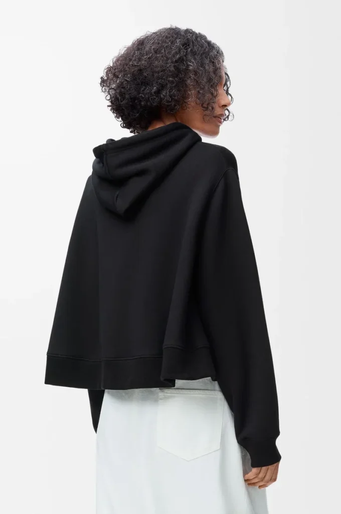 Sudadera con capucha trapezoidal de mezcla de algodón. Negro Sudadera con capucha trapezoidal de mezcla de algodón. Negro