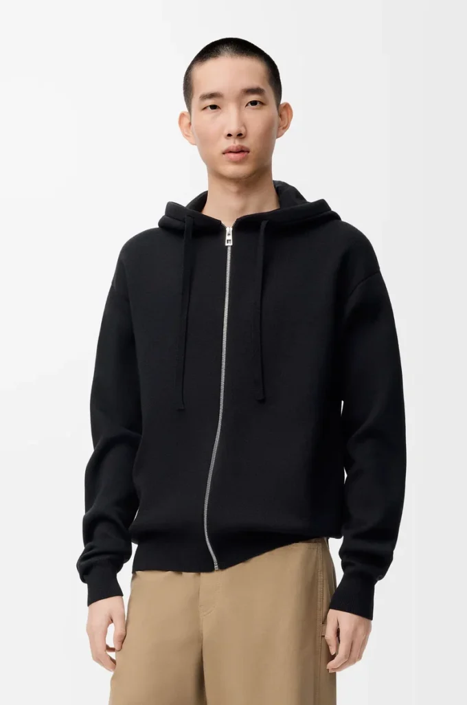 Sudadera con capucha y cremallera Anagram en lana negra Sudadera con capucha y cremallera Anagram en lana negra