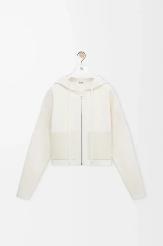 Sudadera con capucha y cremallera de lana Blanca