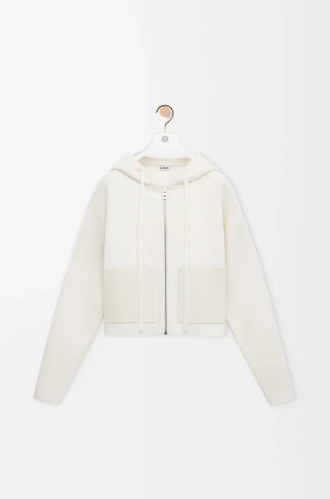 Sudadera con capucha y cremallera de lana Blanca Sudadera con capucha y cremallera de lana Blanca