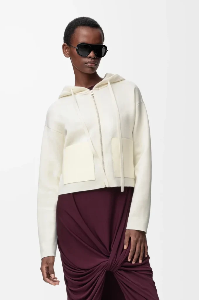 Sudadera con capucha y cremallera de lana Blanca Sudadera con capucha y cremallera de lana Blanca