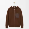 Sudadera con capucha y cremallera de lana marrón