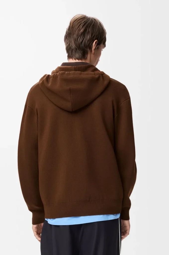 Sudadera con capucha y cremallera de lana marrón