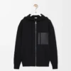 Sudadera con capucha y cremallera de lana. Negro