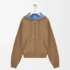 Sudadera con capucha y cremallera en algodón beige/azul Sudadera con capucha y cremallera en algodón beige/azul