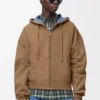 Sudadera con capucha y cremallera en algodón beige/azul Sudadera con capucha y cremallera en algodón beige/azul