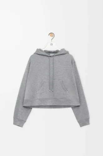 Sudadera con capucha y silueta trapezoidal en mezcla de algodón Gris jaspeado