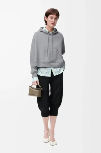 Sudadera con capucha y silueta trapezoidal en mezcla de algodón Gris jaspeado