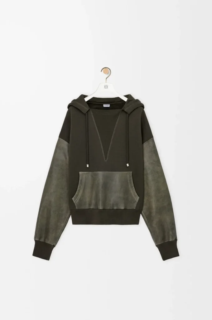 Sudadera híbrida de algodón y piel de cordero napa Verde caqui Sudadera híbrida de algodón y piel de cordero napa Verde caqui
