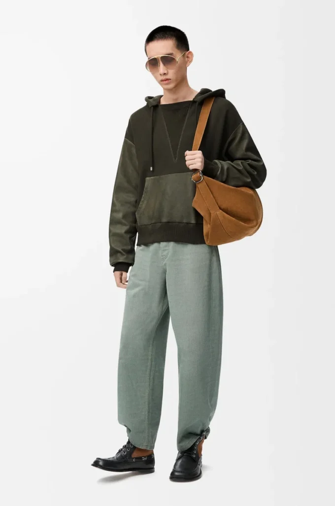 Sudadera híbrida de algodón y piel de cordero napa Verde caqui Sudadera híbrida de algodón y piel de cordero napa Verde caqui