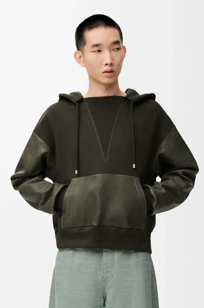 Sudadera híbrida de algodón y piel de cordero napa Verde caqui Sudadera híbrida de algodón y piel de cordero napa Verde caqui