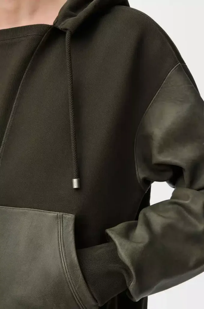 Sudadera híbrida de algodón y piel de cordero napa Verde caqui Sudadera híbrida de algodón y piel de cordero napa Verde caqui
