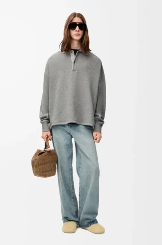 Sudadera polo de algodón y cachemira gris plomo Sudadera polo de algodón y cachemira gris plomo