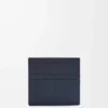 Tarjetero abierto en piel de becerro clásica texturizada Deep Navy Tarjetero abierto en piel de becerro clásica texturizada Deep Navy