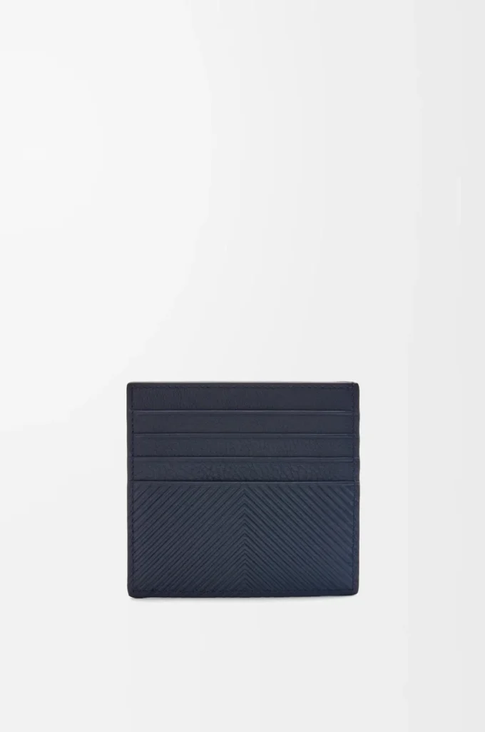 Tarjetero abierto en piel de becerro clásica texturizada Deep Navy Tarjetero abierto en piel de becerro clásica texturizada Deep Navy