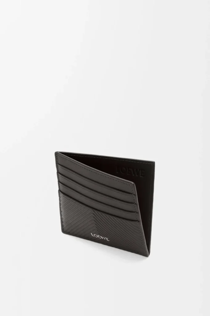 Tarjetero abierto en piel de becerro clásica texturizada Gris oscuro Tarjetero abierto en piel de becerro clásica texturizada Gris oscuro
