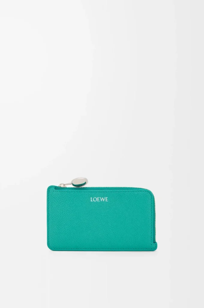 Tarjetero con monedero Pebble en piel de becerro granulada Aquamarine