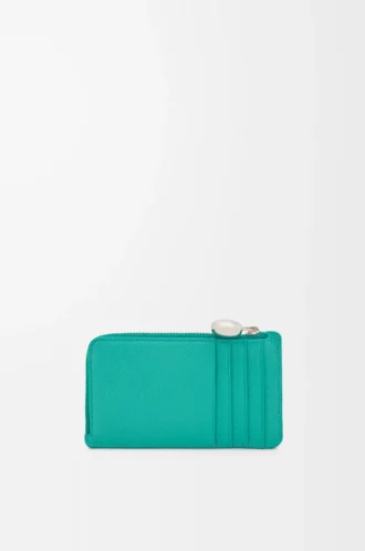 Tarjetero con monedero Pebble en piel de becerro granulada Aquamarine