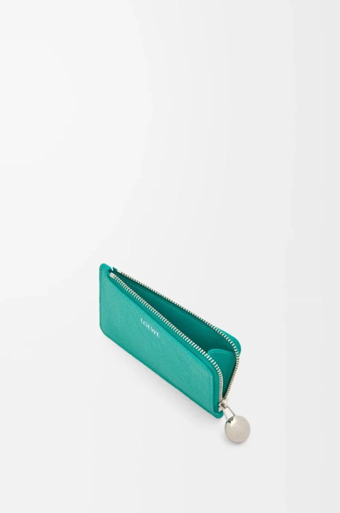 Tarjetero con monedero Pebble en piel de becerro granulada Aquamarine