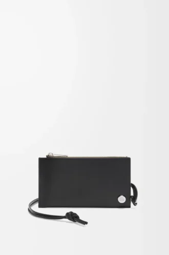 Tarjetero con monedero Pebble Slider en piel de becerro napa brillante negro/caqui oscuro