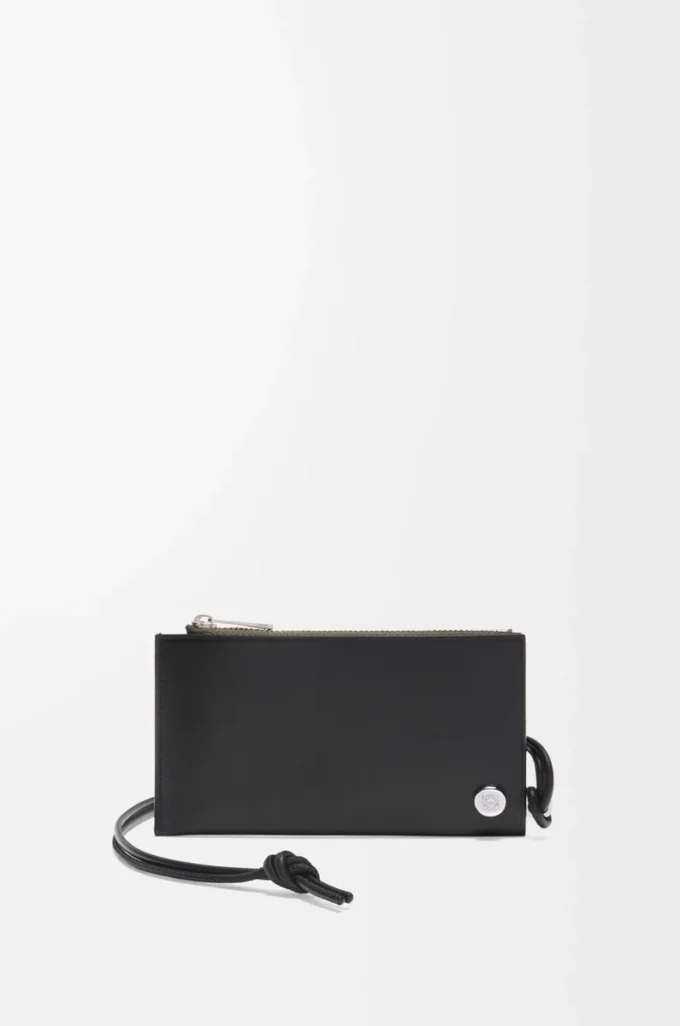 Tarjetero con monedero Pebble Slider en piel de becerro napa brillante negro/caqui oscuro