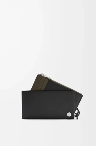 Tarjetero con monedero Pebble Slider en piel de becerro napa brillante negro/caqui oscuro