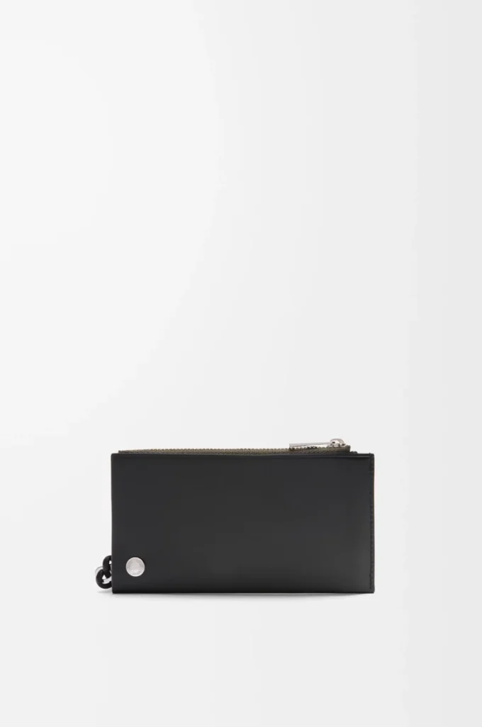 Tarjetero con monedero Pebble Slider en piel de becerro napa brillante negro/caqui oscuro