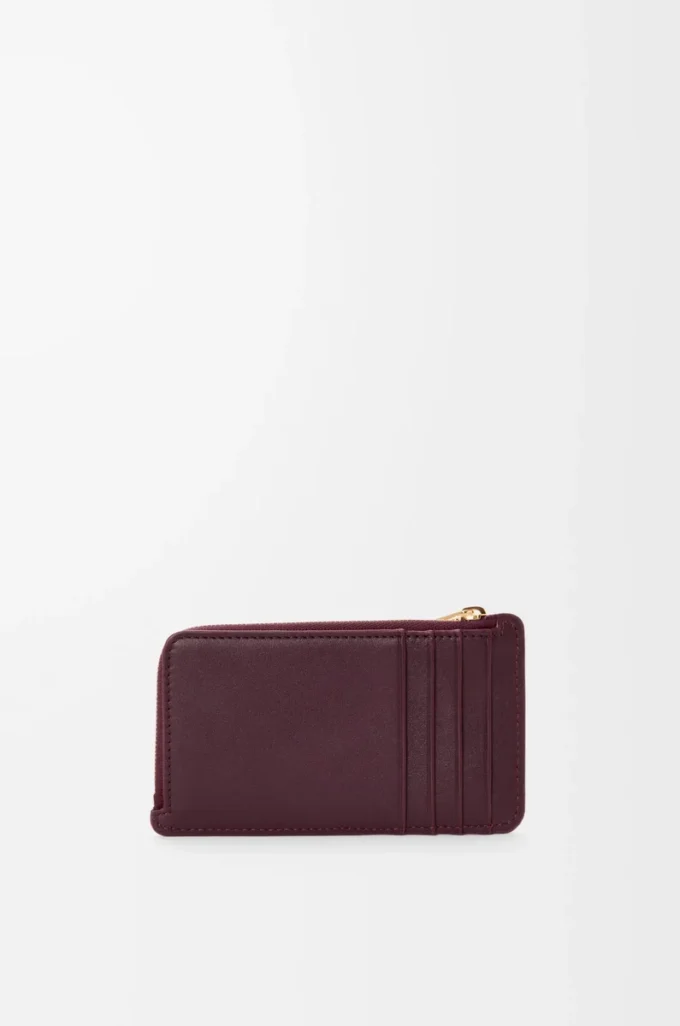 Tarjetero con nudo en piel de becerro napa brillante Dark Burgundy/Light Citrine