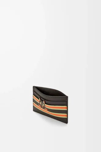 Tarjetero liso Futurist Cat en piel de becerro clásica Dark Taupe/Orange