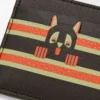 Tarjetero liso Futurist Cat en piel de becerro clásica Dark Taupe/Orange