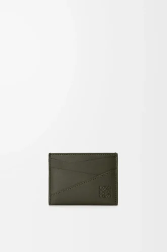 Tarjetero liso Puzzle en piel de becerro clásica Dark Khaki