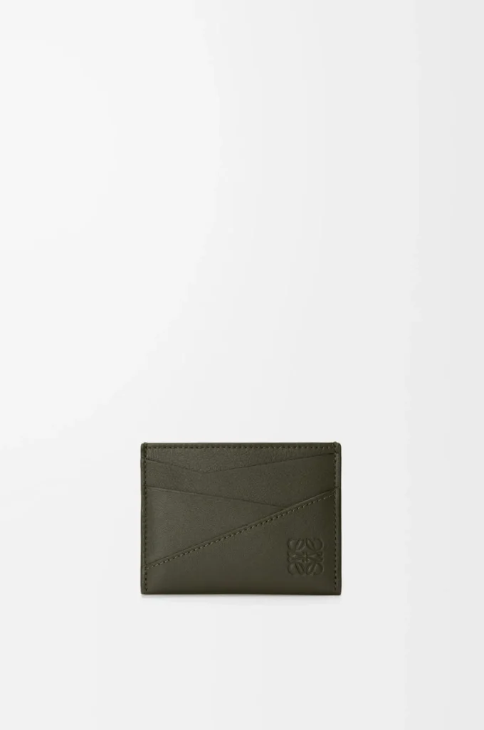 Tarjetero liso Puzzle en piel de becerro clásica Dark Khaki