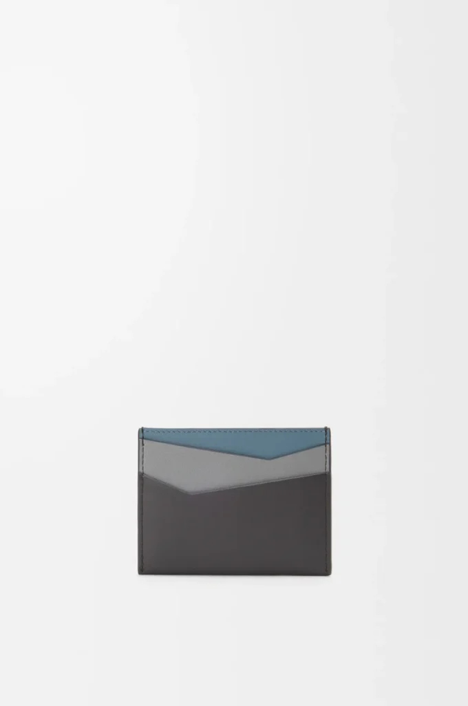 Tarjetero liso Puzzle en piel de becerro clásica gris asfalto/azul tormenta