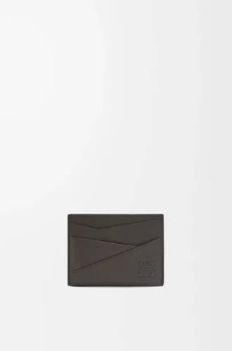 Tarjetero liso Puzzle en piel de becerro clásica gris oscuro