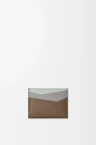 Tarjetero liso Puzzle en piel de becerro clásica Marrón invierno/Gris ceniza