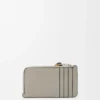 Tarjetero monedero en piel de becerro granulada suave Shell Grey/Eucalyptus