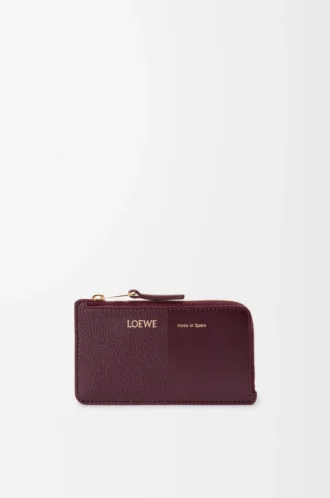 Tarjetero monedero en piel de becerro lisa y granulada Dark Burgundy Tarjetero monedero en piel de becerro lisa y granulada Dark Burgundy