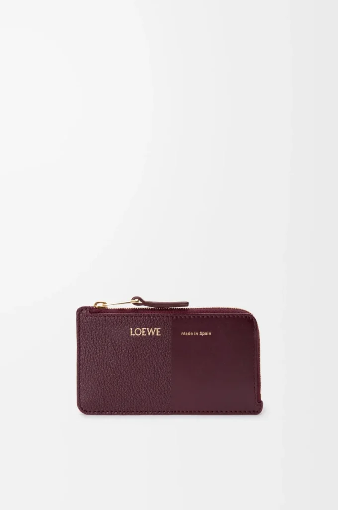 Tarjetero monedero en piel de becerro lisa y granulada Dark Burgundy Tarjetero monedero en piel de becerro lisa y granulada Dark Burgundy