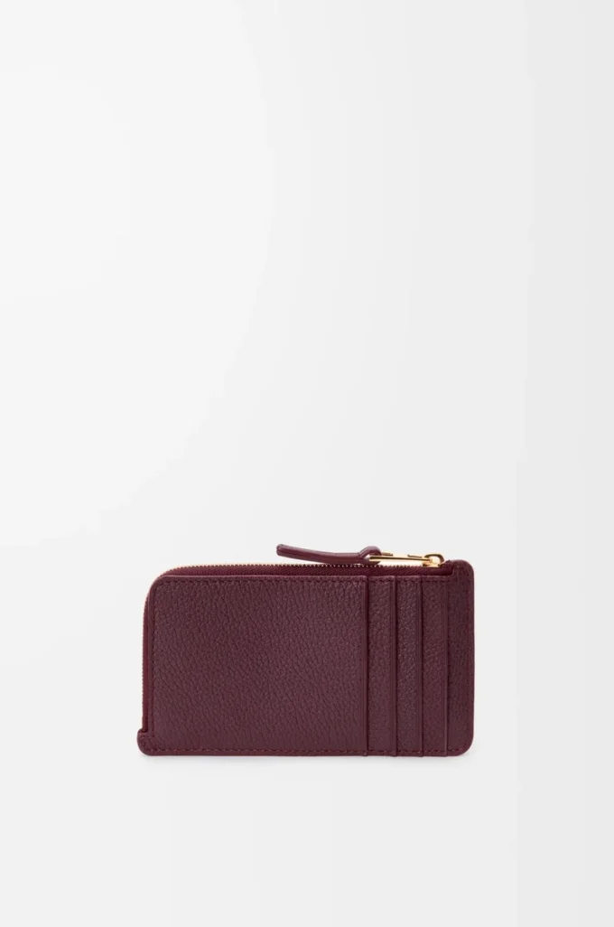 Tarjetero monedero en piel de becerro lisa y granulada Dark Burgundy Tarjetero monedero en piel de becerro lisa y granulada Dark Burgundy