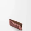 Tarjetero para monedas en piel de becerro granulada suave Blush/Mahogany
