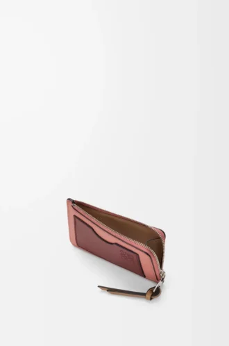 Tarjetero para monedas en piel de becerro granulada suave Blush/Mahogany
